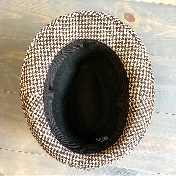 Houndstooth Wool Fedora Hat Brown & Cream - Picture 8 of 8